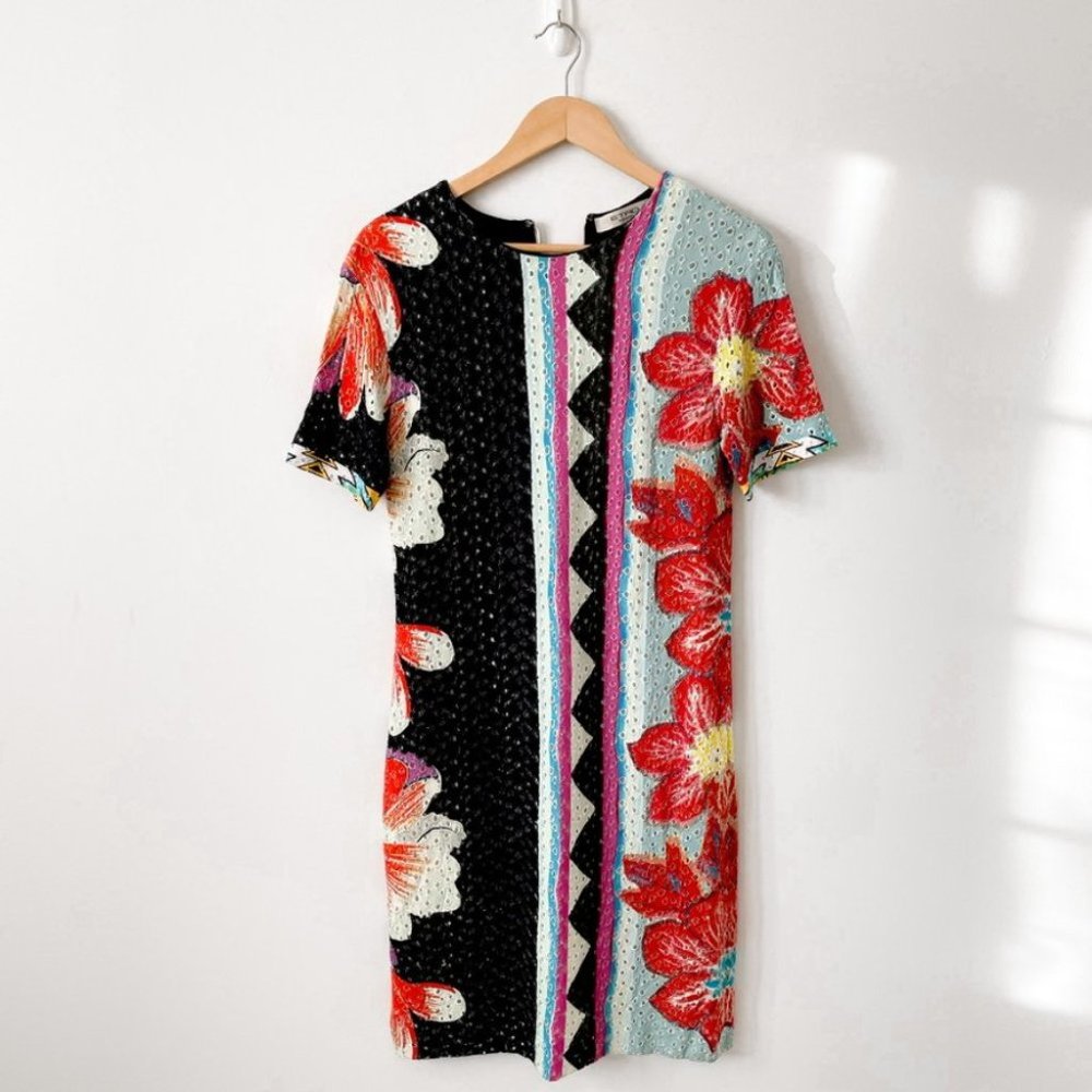 Etro Floral Eyelet Short Sleeve Shift Dress Sz 6